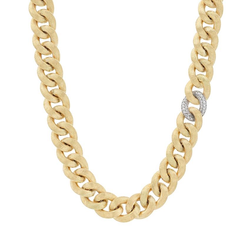 17 inches Yellow and White Gold Diamond Curb Link Chain Necklace