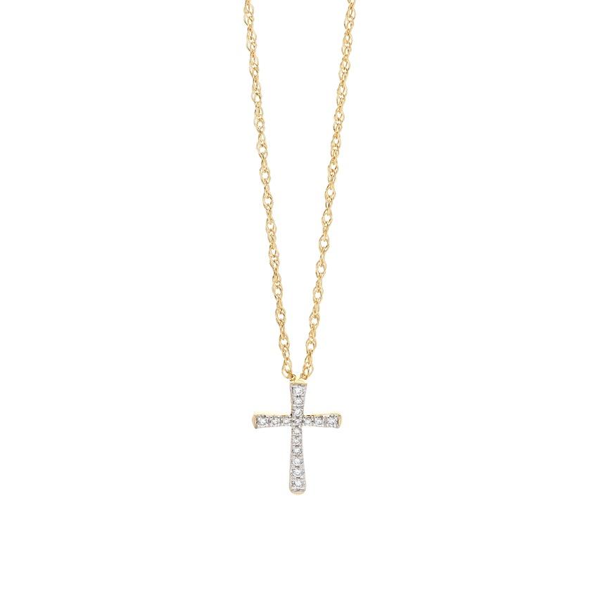 Yellow Gold & Diamond Cross Pendant Necklace