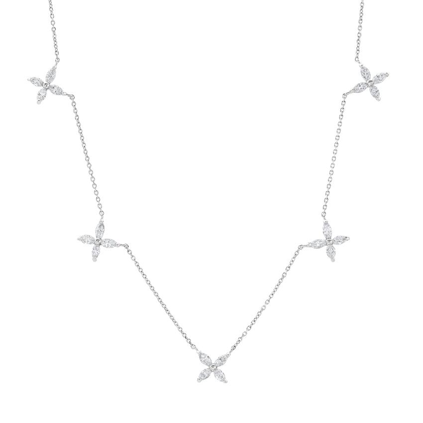 18k White Gold Floral Diamond Necklace 0
