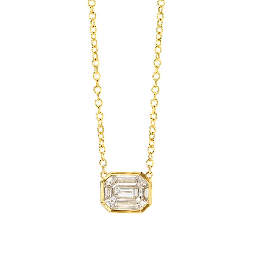 18K Yellow Gold Emerald Cut Diamond Necklace 0