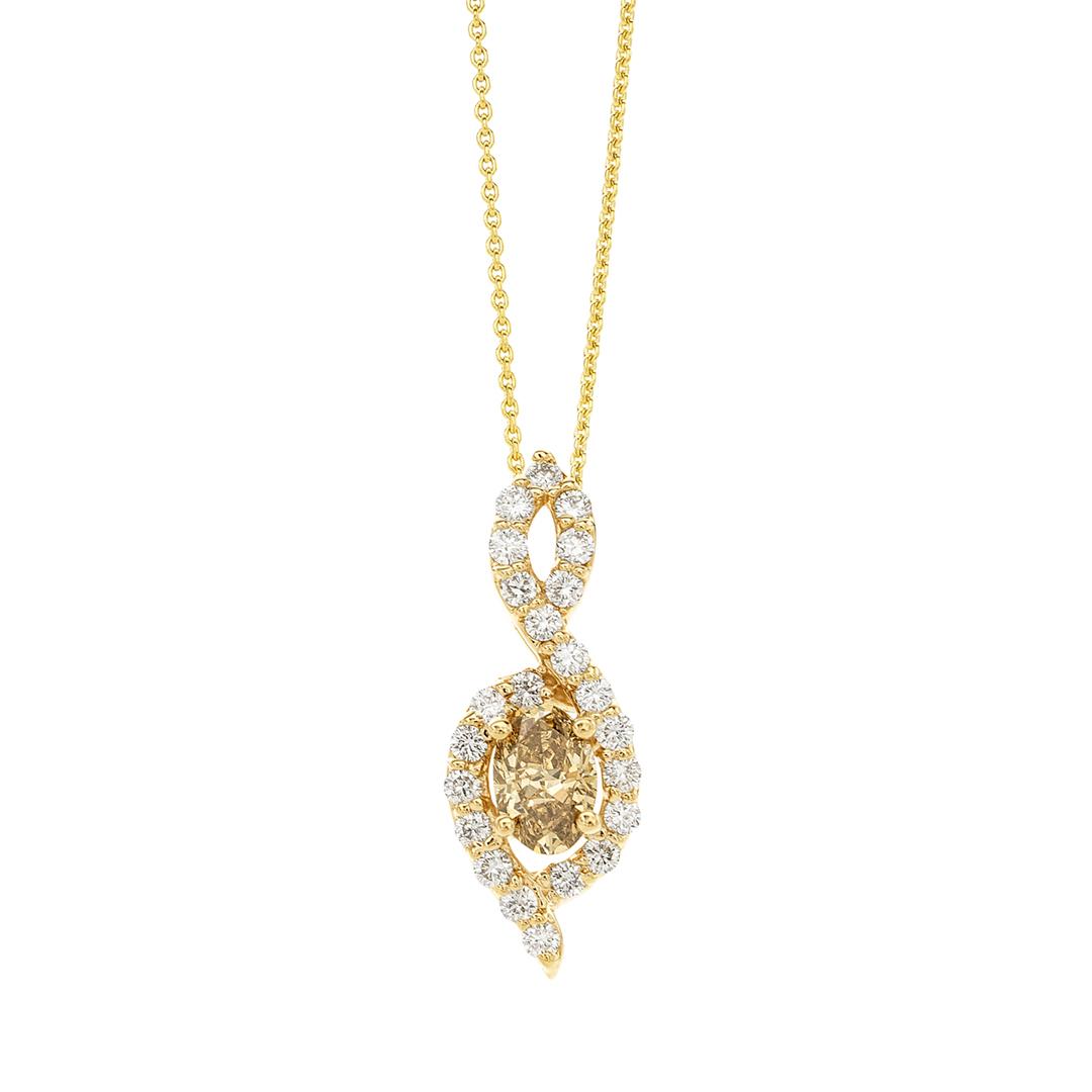 14K Yellow Gold Curved Brown Diamond Necklace | Front View