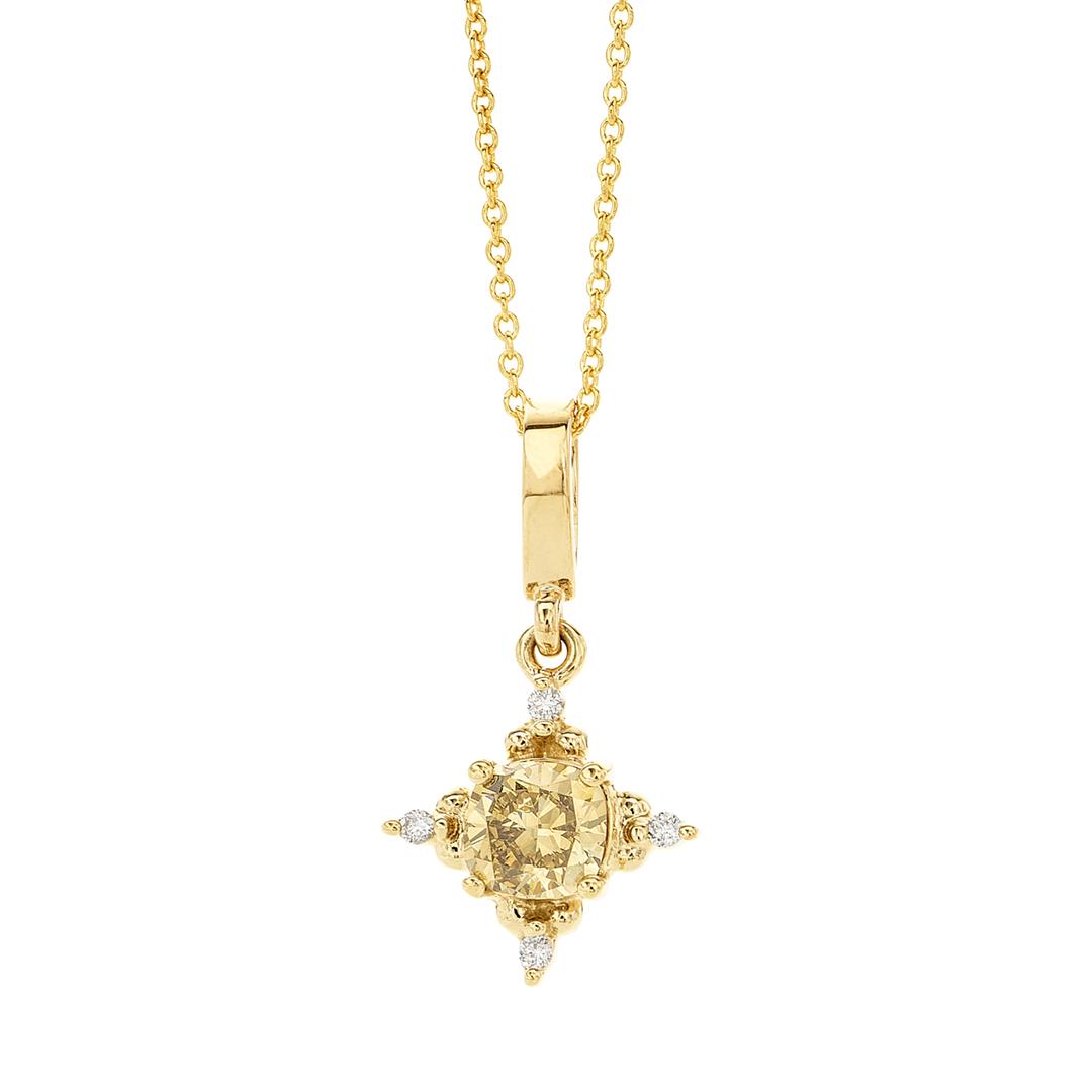 14K Yellow Gold Cushion Cut Brown Diamond Necklace | Front View