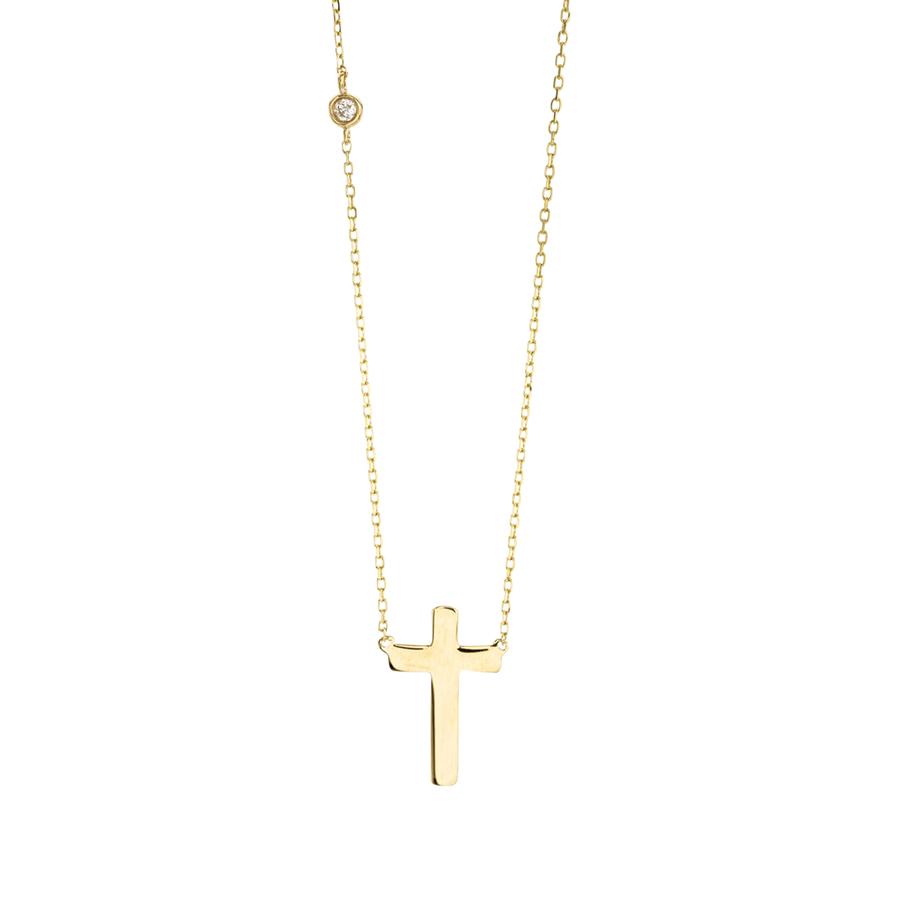Petite Cross Necklace with Bezel Diamond Accent 0