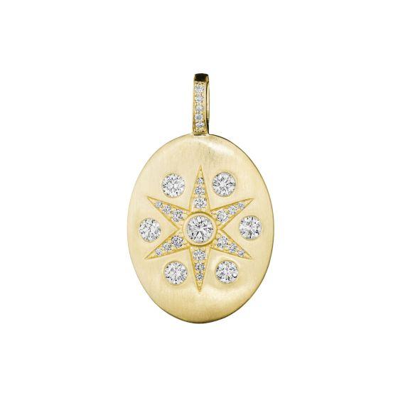 Penny Preville Yellow Gold and Diamond Oval Star Medallion Pendant