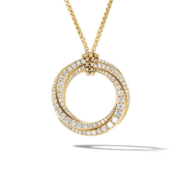 David Yurman Crossover Pave Pendant Necklace in 18k Yellow Gold with Diamonds, 18 inches