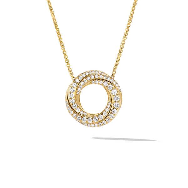 David Yurman Crossover Petite Pave Pendant Necklace in 18k Yellow Gold with Diamonds