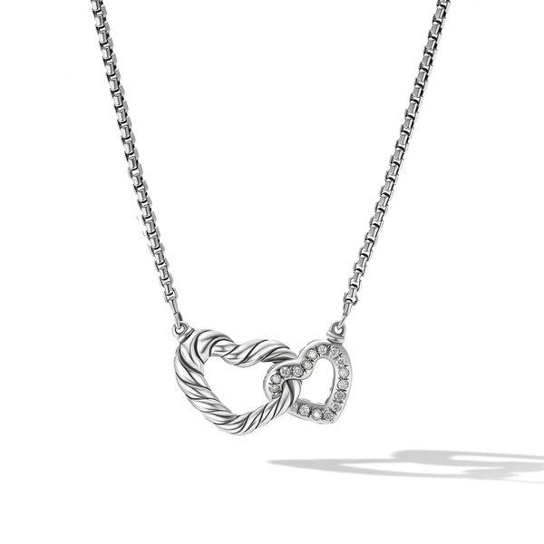 David Yurman Cable Collectibles Double Heart Necklace with Diamonds