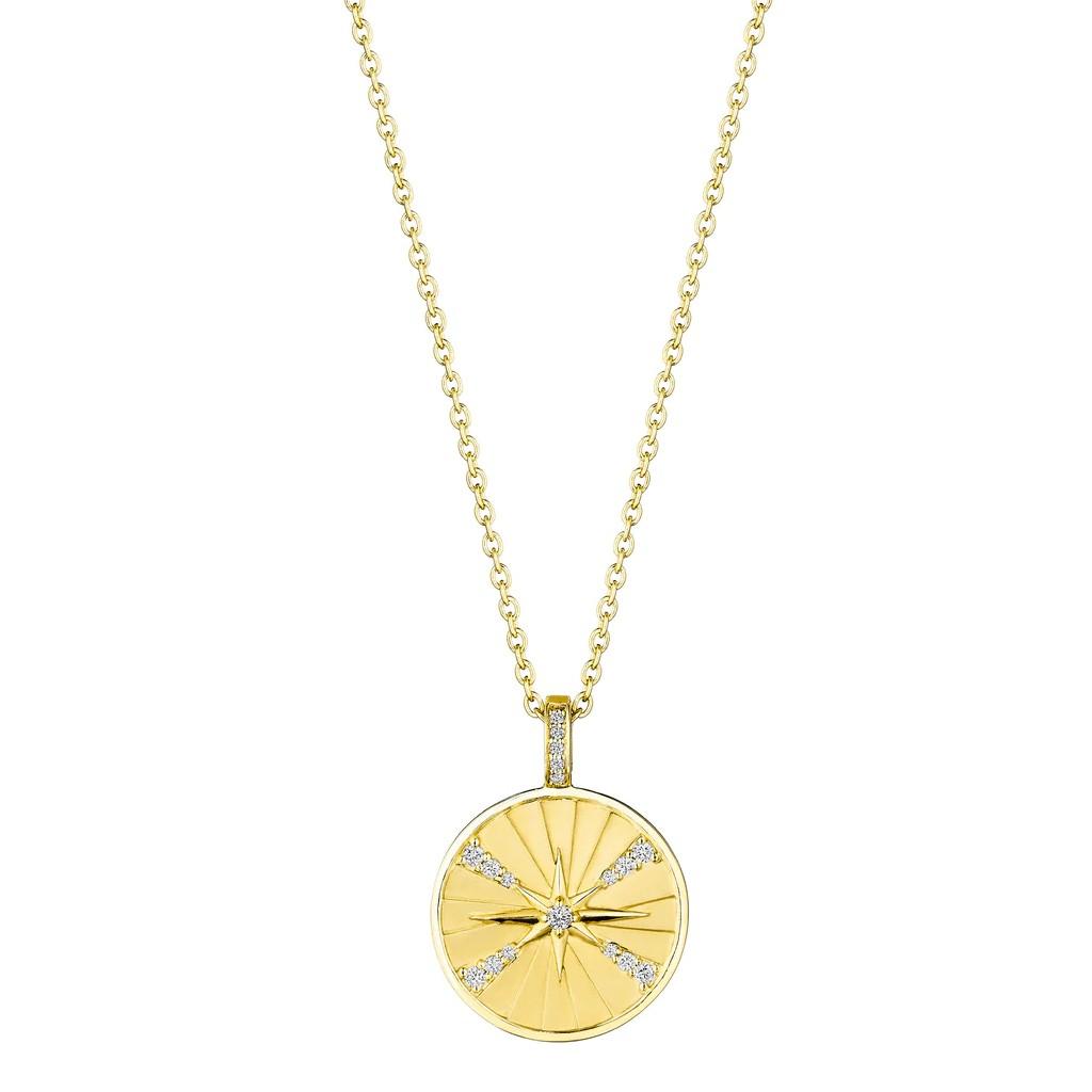 Penny Preville 18.5mm Yellow Gold Diamond Starburst Medallion Necklace