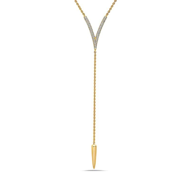 Charles Krypell Yellow Gold Diamond V Lariat Necklace