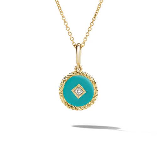 David Yurman DY Elements Turquoise Enamel Charm Necklace with 18k Yellow Gold and Diamond