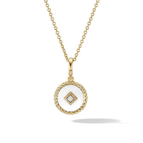 David Yurman DY Elements White Enamel Charm Necklace with 18k Yellow Gold and Diamond