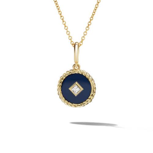 David Yurman DY Elements Navy Enamel Charm Necklace with 18k Yellow Gold and Diamond