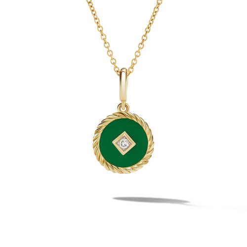 David Yurman DY Elements Green Enamel Charm Necklace with 18k Yellow Gold and Diamond
