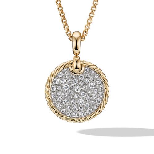 David Yurman DY Elements Disc Pendant in 18k Yellow Gold with Pave Diamonds, 28mm