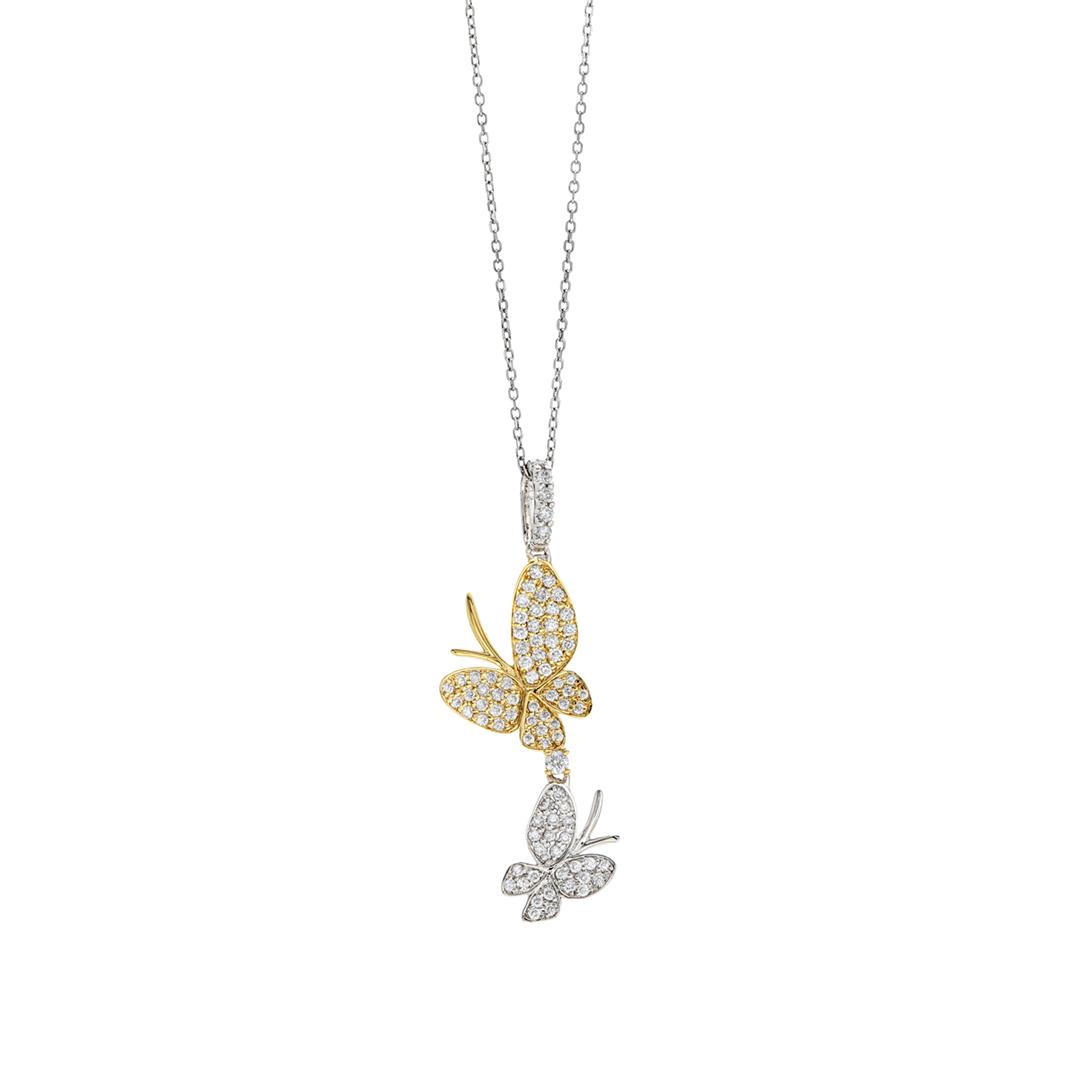 White and Yellow Gold Butterfly Necklace with Diamonds