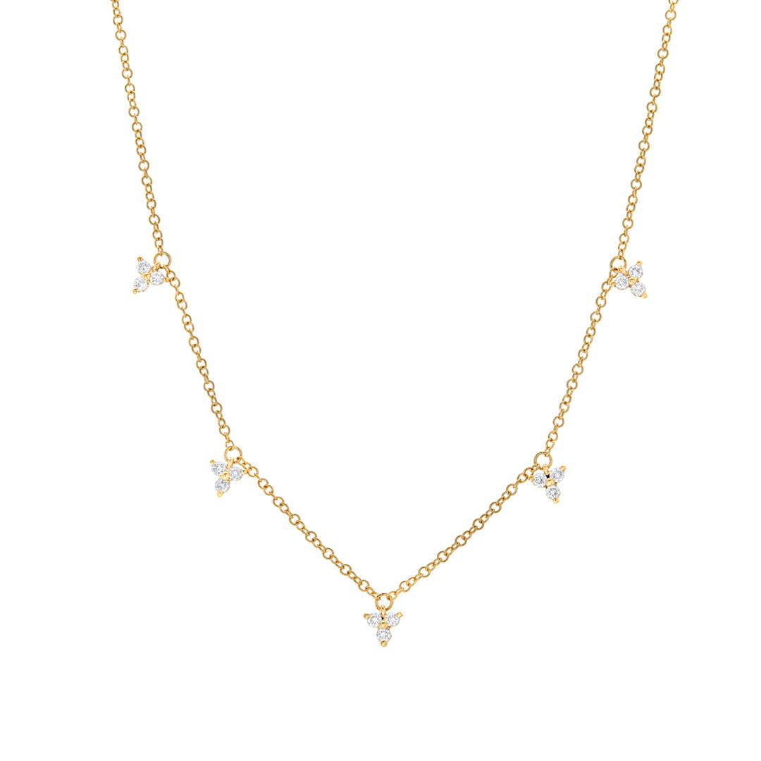 Five Charm Diamond Trio Drop Necklace in Yellow Gold