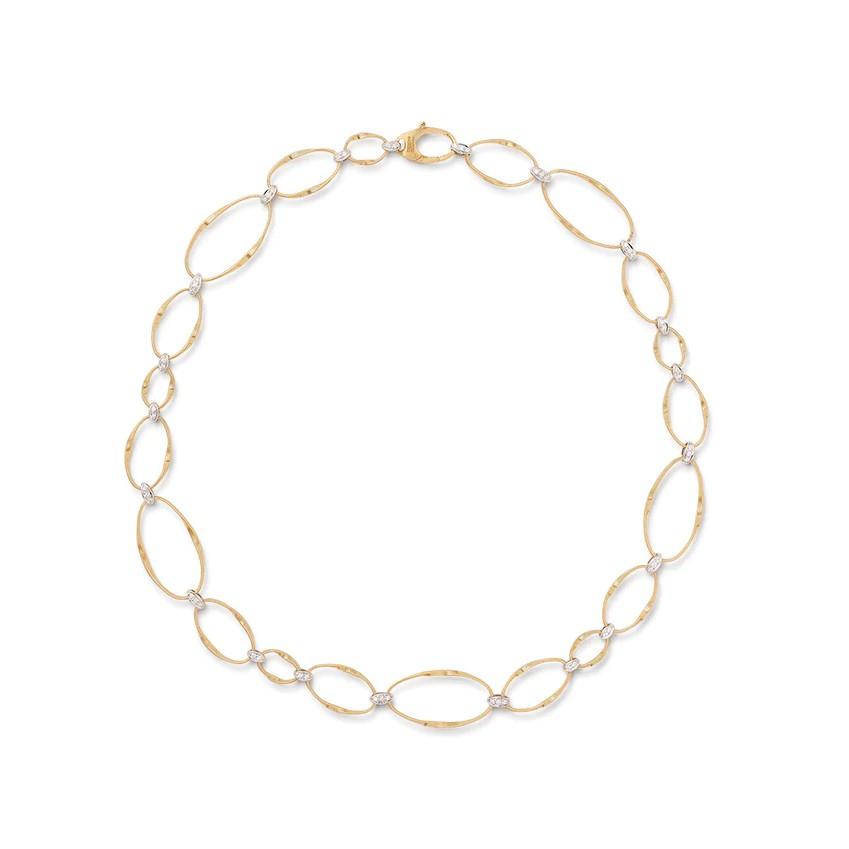 Marco Bicego Marrakech Onde Collection 18K Yellow Gold and Diamond Flat Link Collar Necklace