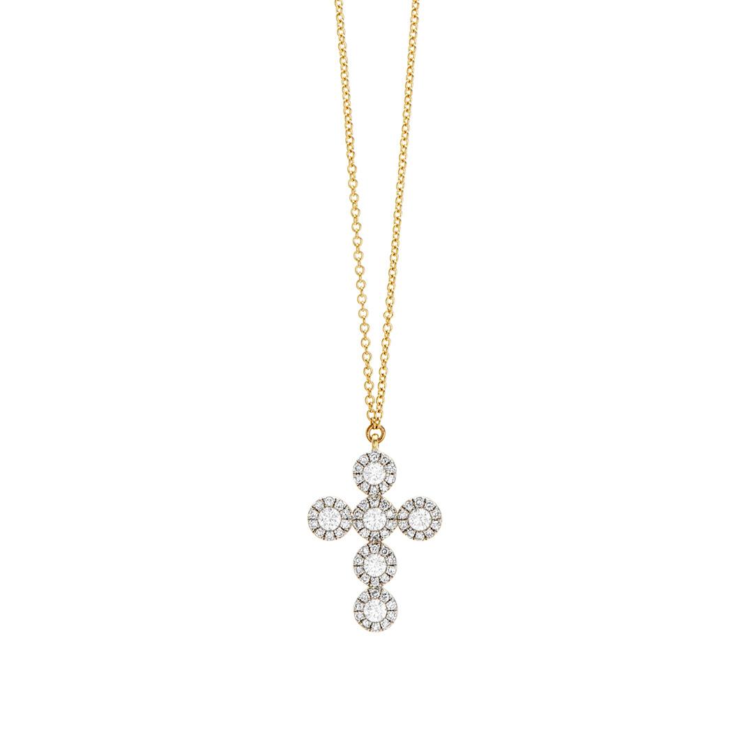 Six Diamond Cross Pendant Necklace
