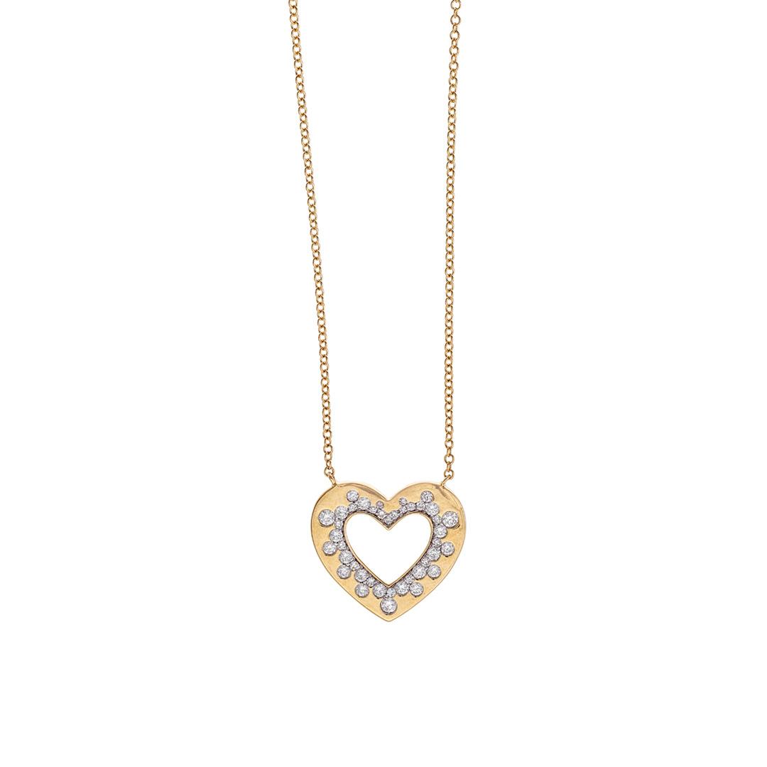 Diamond Accented Open Heart Yellow Gold Necklace 0