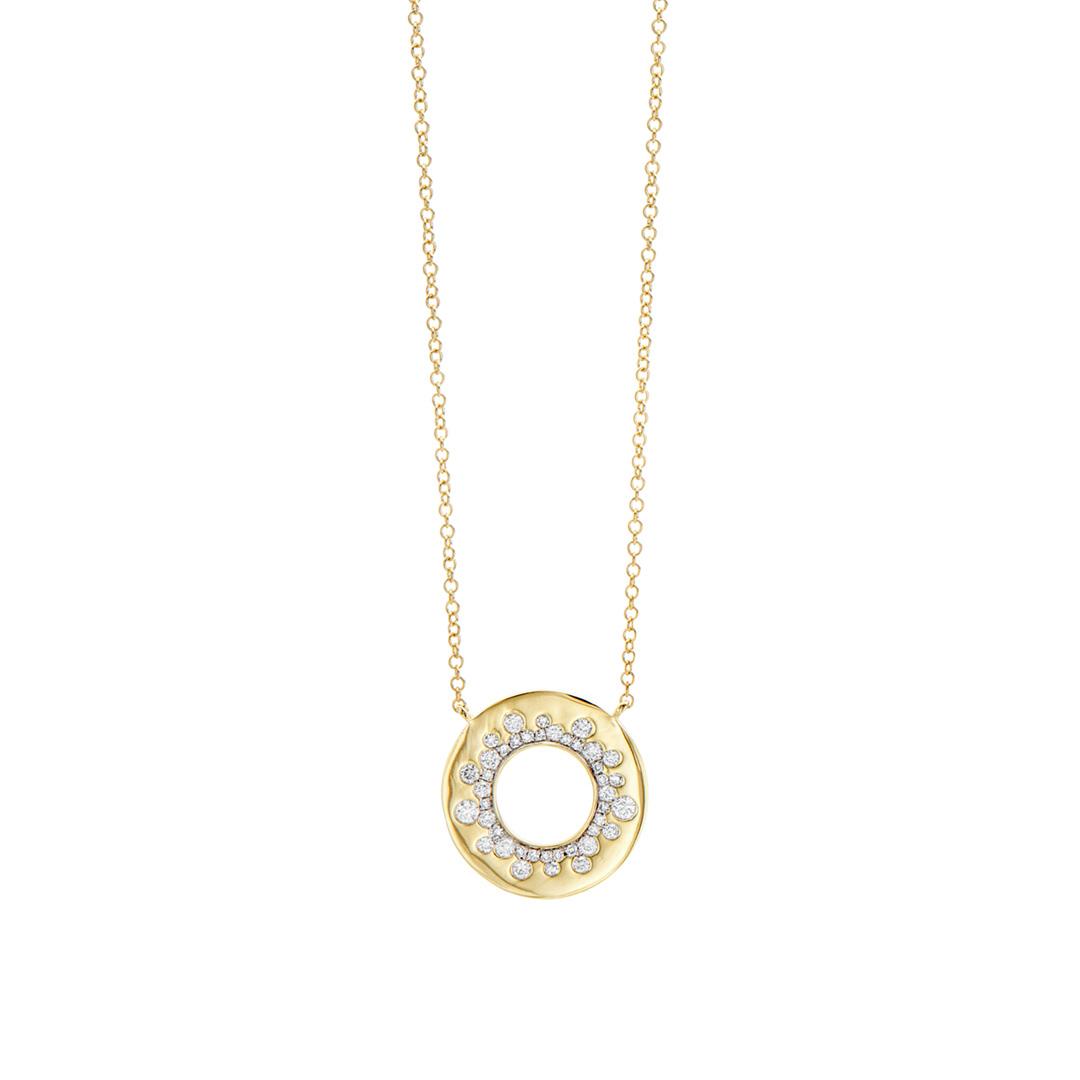 14k Gold Scattered Diamond Open Circle Necklace 0