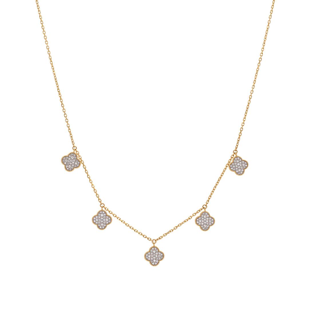 Five Station Pave Diamond Clover Dangle Necklace