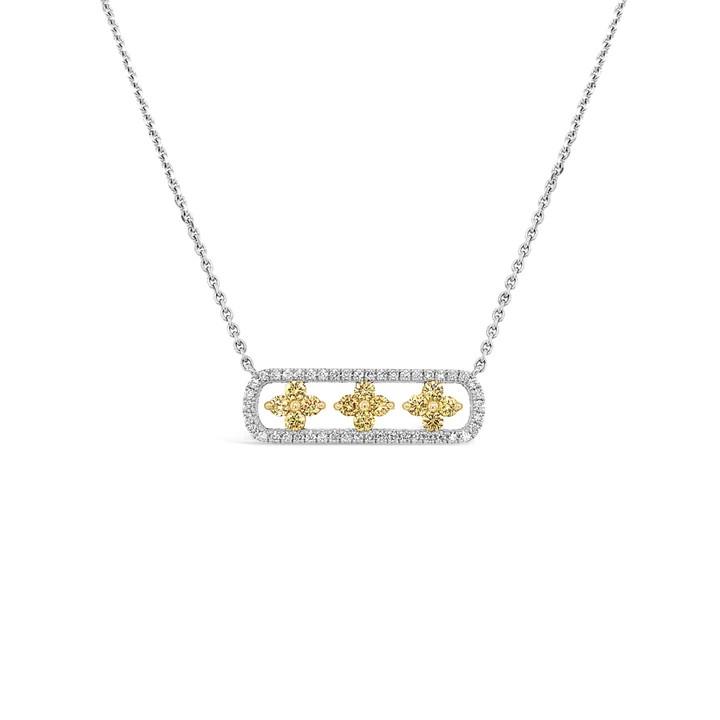 Charles Krypell Yellow and White Diamond Open Clover Bar Pendant Necklace
