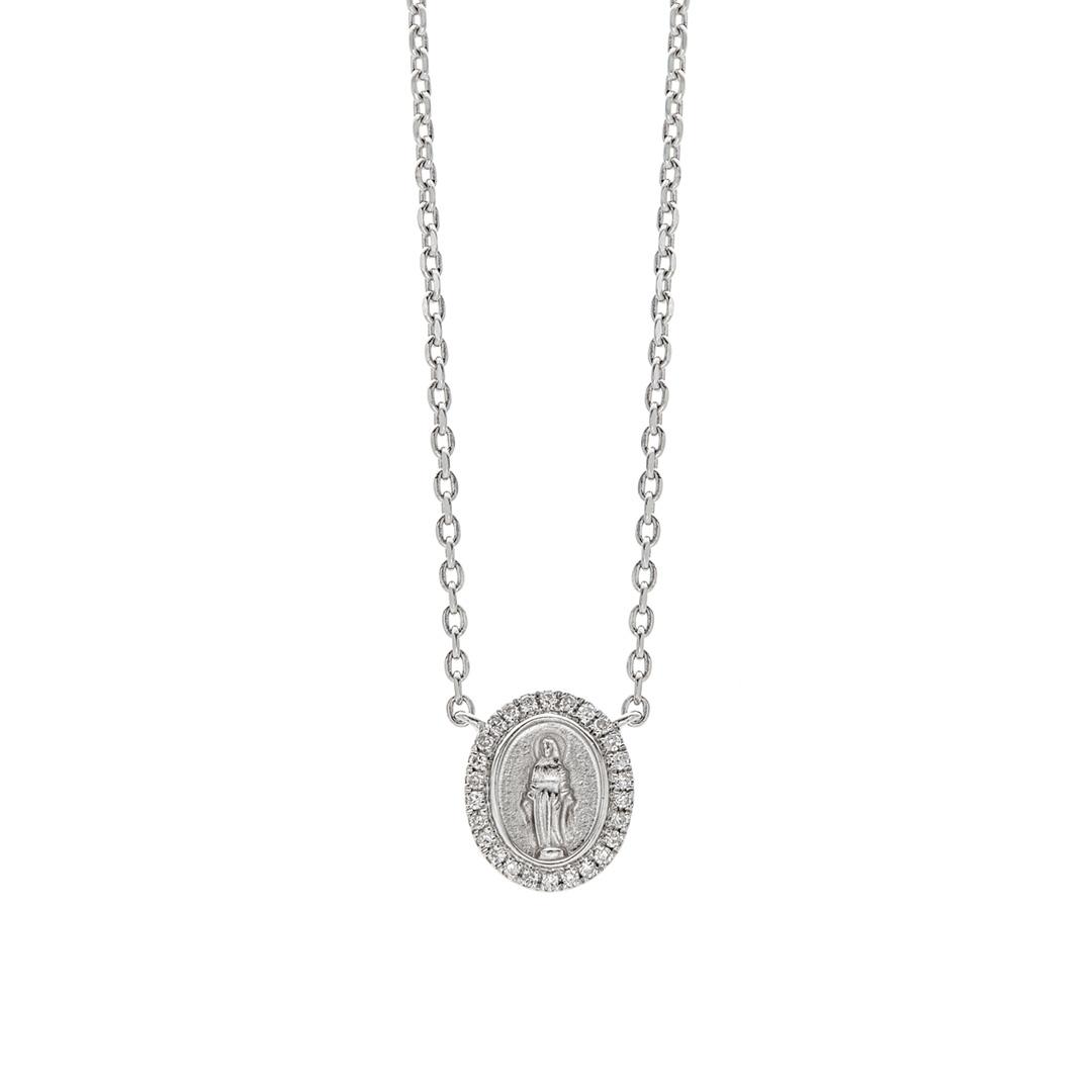 Silver and Diamond Miraculous Medal Necklace