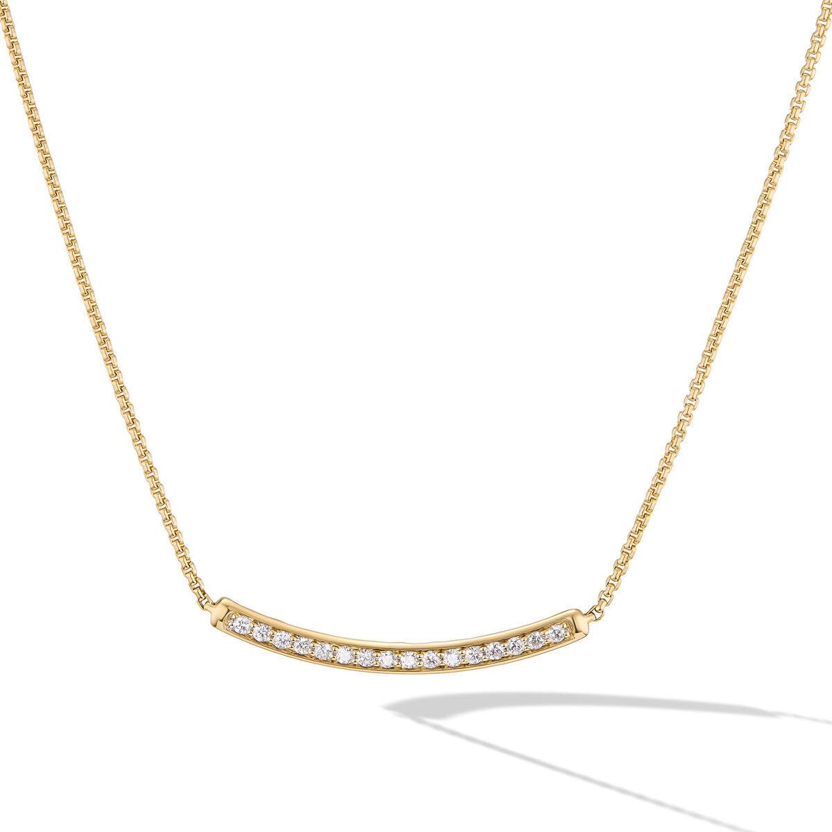 David Yurman Petite Pavé Bar Necklace in 18K Yellow Gold with Diamonds