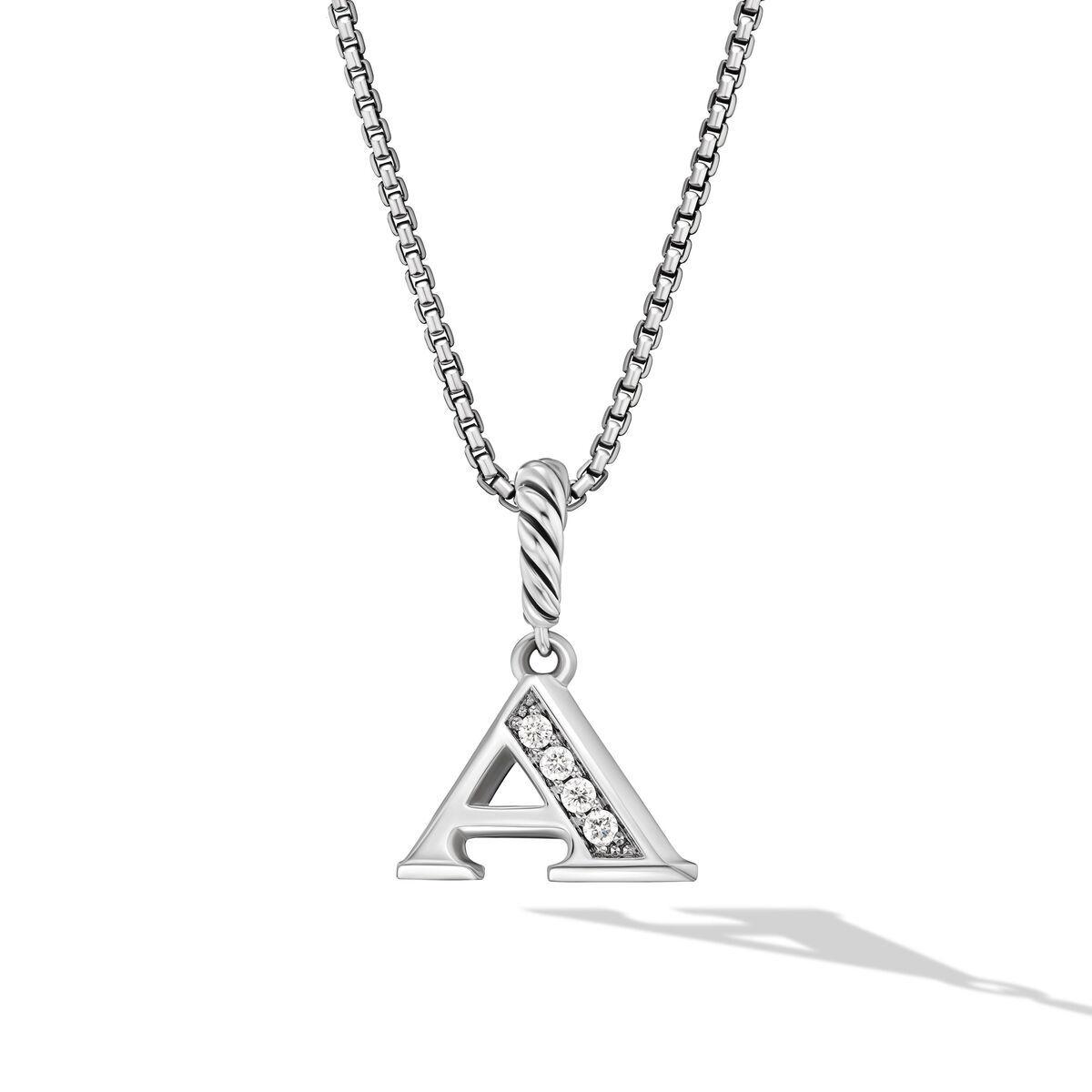 David Yurman Pavé Diamond Initial A Pendant Necklace in Sterling Silver 0