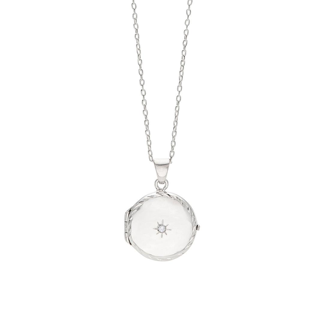 Round Sterling Silver Locket with Diamond