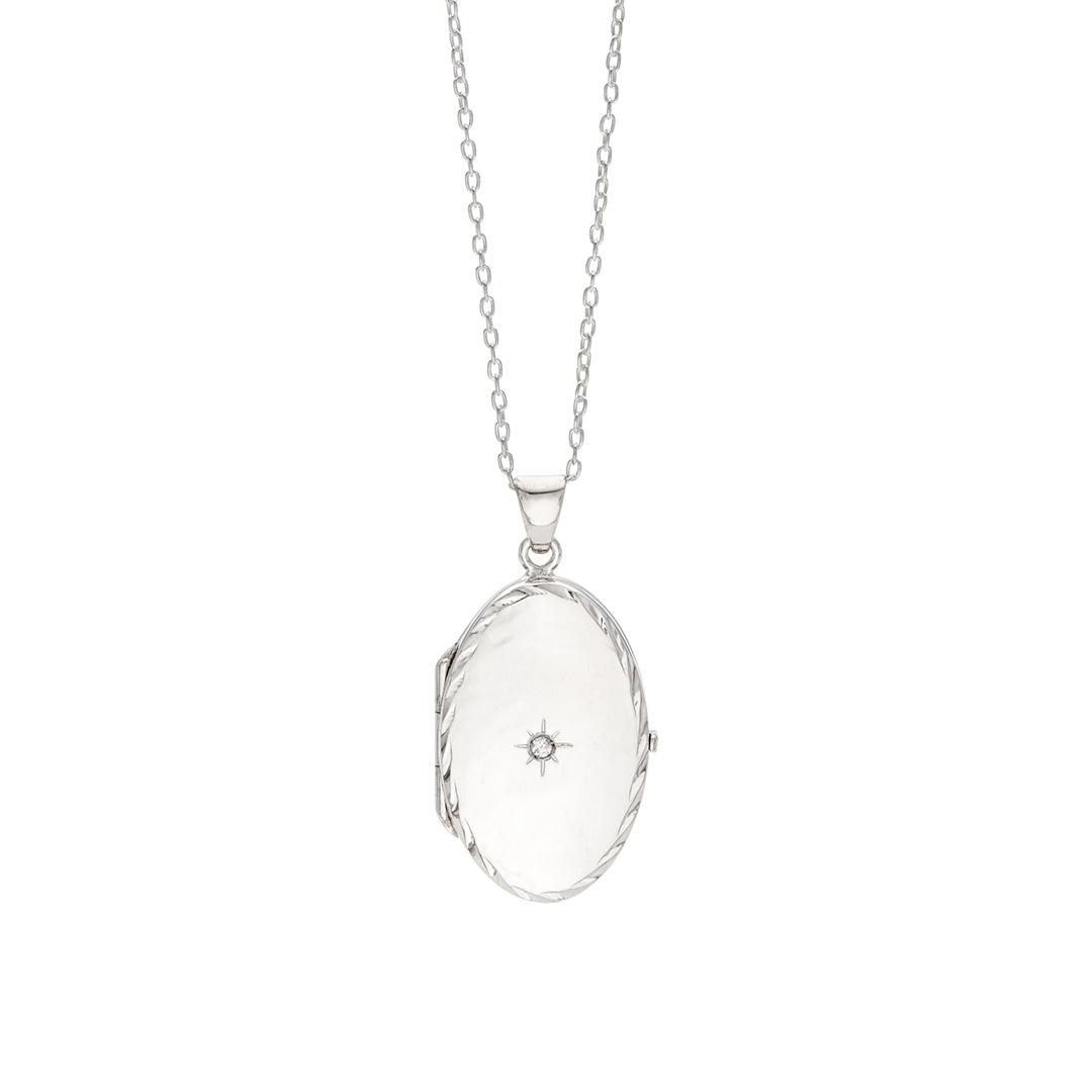 Oval Sterling Silver Locket with Diamond