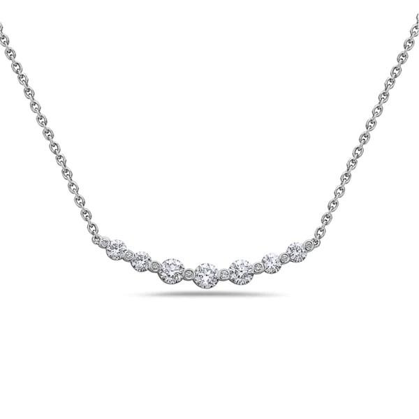 Charles Krypell White Gold Curved Diamond Bar Necklace