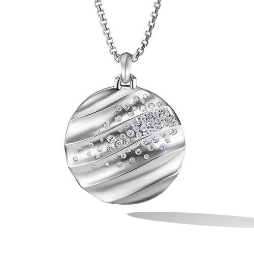 David Yurman Cable Edge Pendant in Recycled Sterling Silver with Pave Diamonds