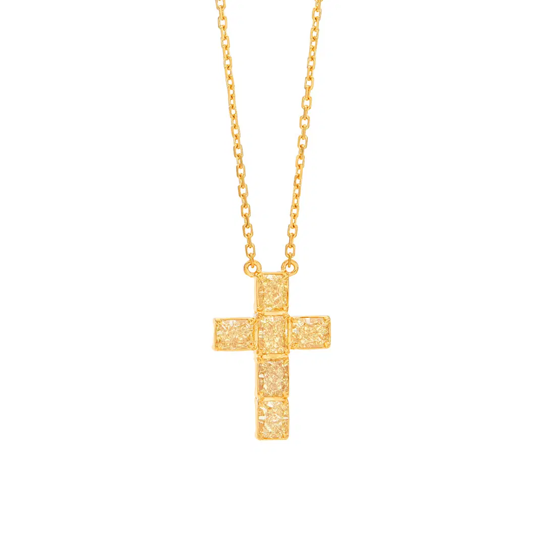 Fancy Yellow Diamond Cross Necklace