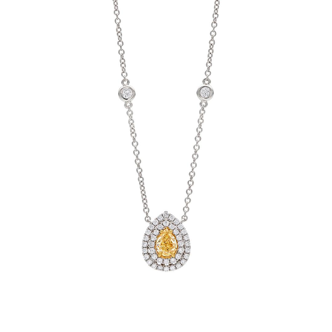 One Carat Fancy Yellow Pear Shaped Diamond Pendant Necklace 0