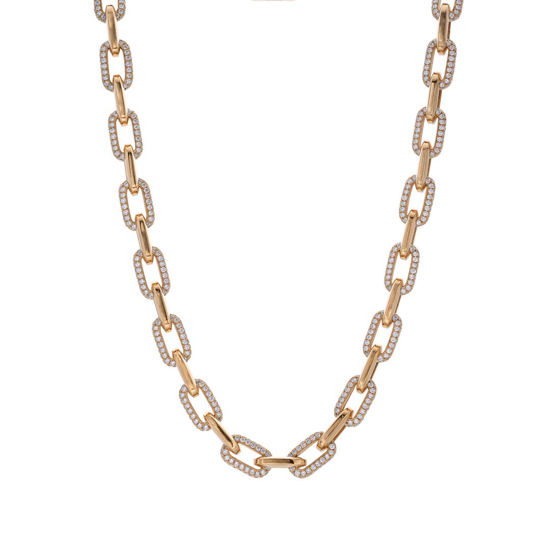 24.10 CTW Diamond Oval Link Yellow Gold Necklace