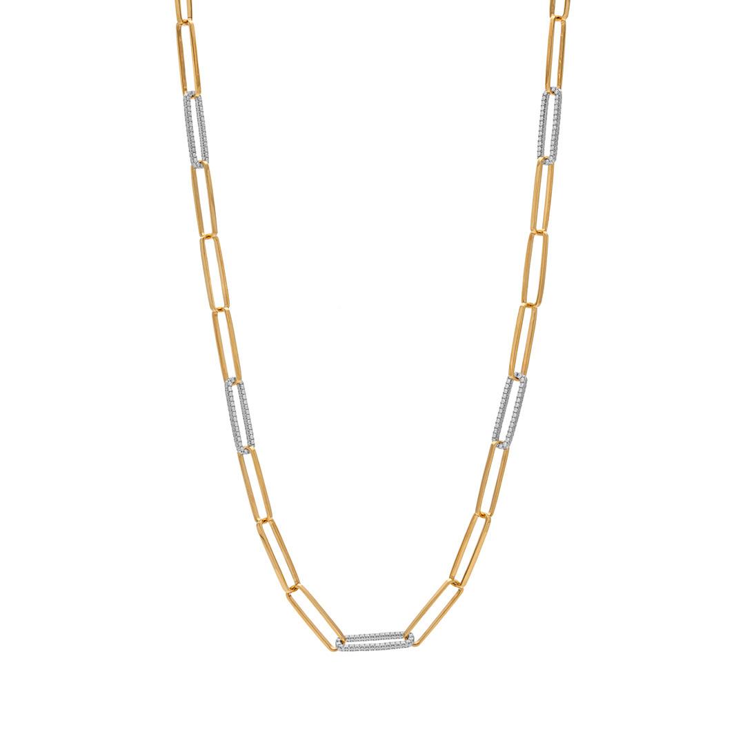 Two Tone Paperclip Link Diamond Necklace