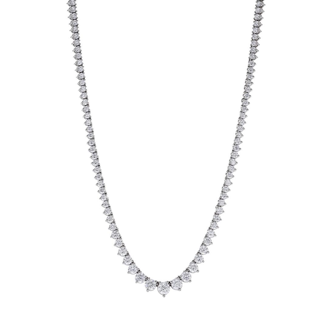10 Carat White Gold Round Diamond Riviera Necklace