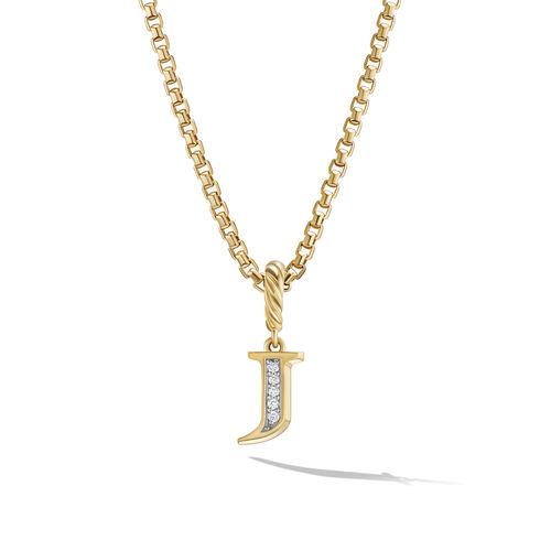 David Yurman Pave "J" Initial Pendant in 18K Yellow Gold with Diamonds