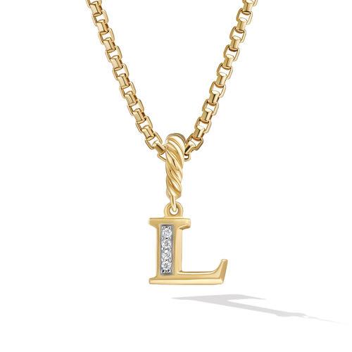 David Yurman Pave "L" Initial Pendant in 18K Yellow Gold with Diamonds