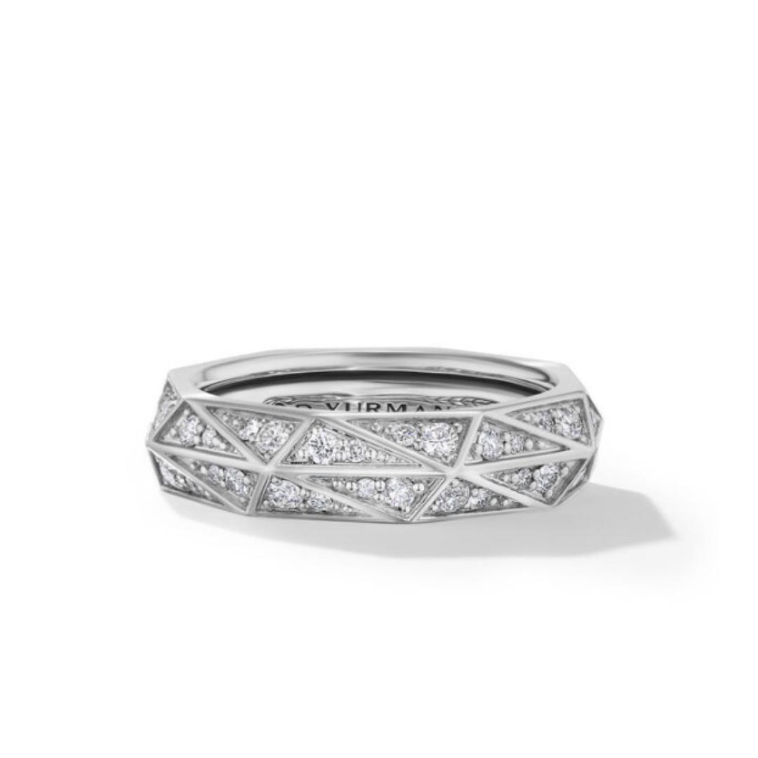 David Yurman Men's Torqued Faceted Band Ring with Pave Diamonds, size 10.5