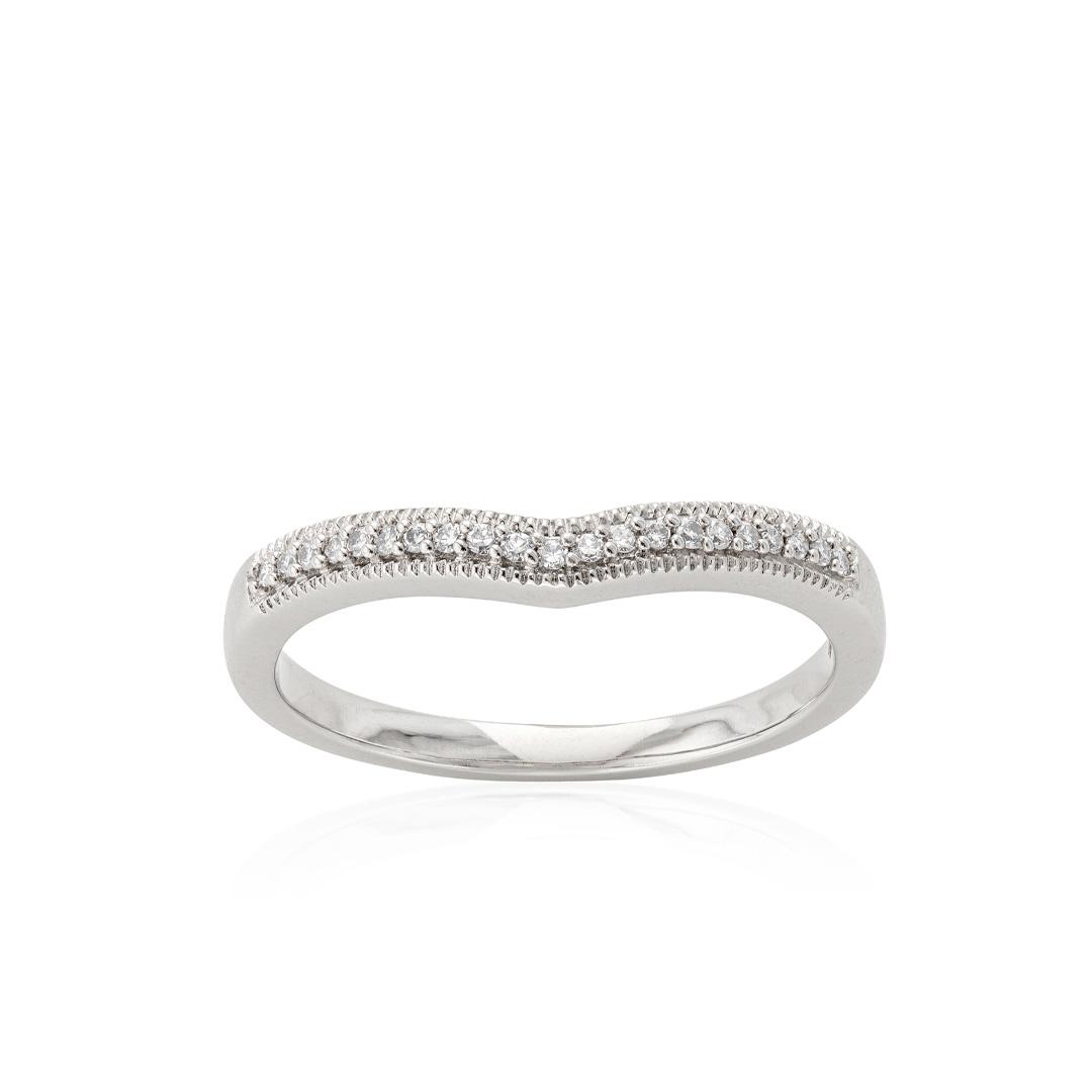 White Gold 0.08 CTW Curved Diamond Wedding Band with Milgrain Detail 0