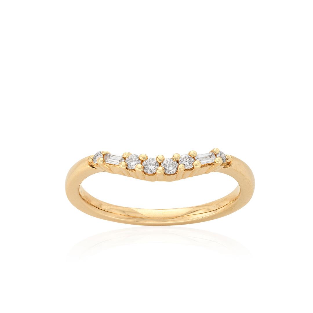 Yellow Gold  Contour Wedding Band with Round and Baguette Diamonds 0