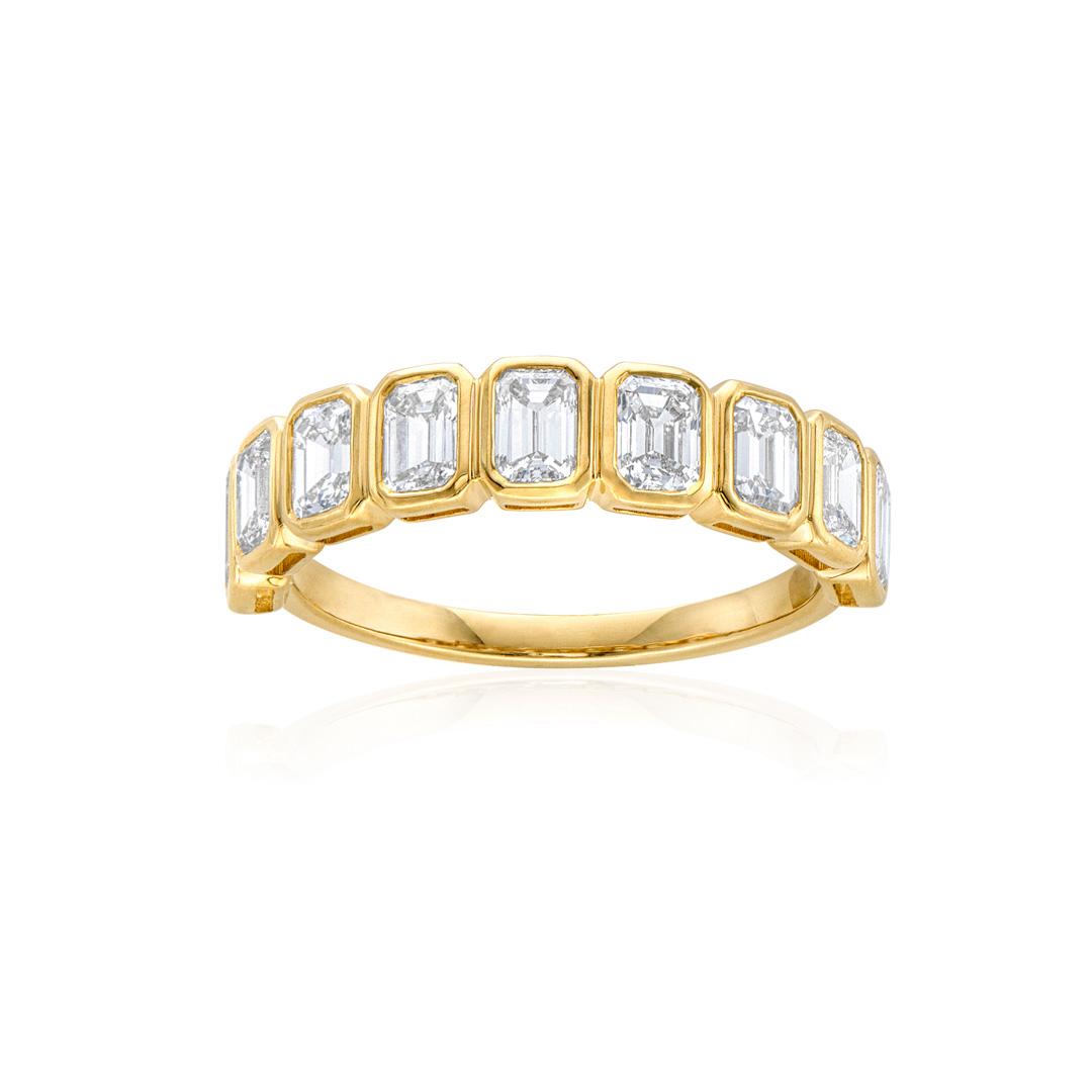 Bezel-Set 1.41 CTW Nine-Stone Emerald-Cut Diamond Ring