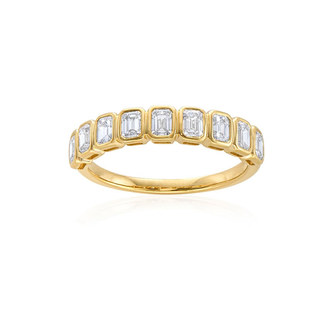 Bezel-Set 0.82 CTW Nine-Stone Emerald-Cut Diamond Ring