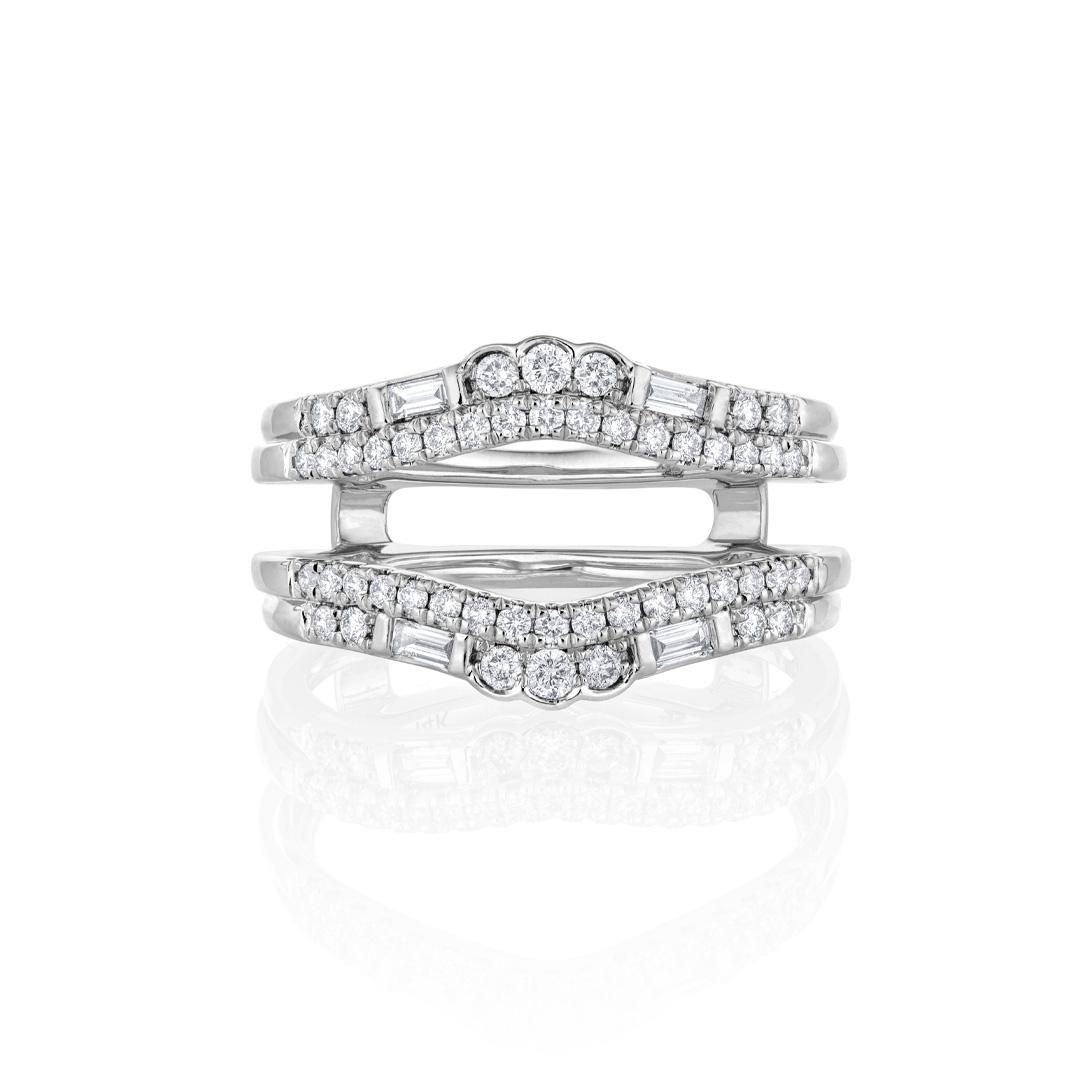 Double Row Curved White Gold Diamond Ring Guard Enhancer