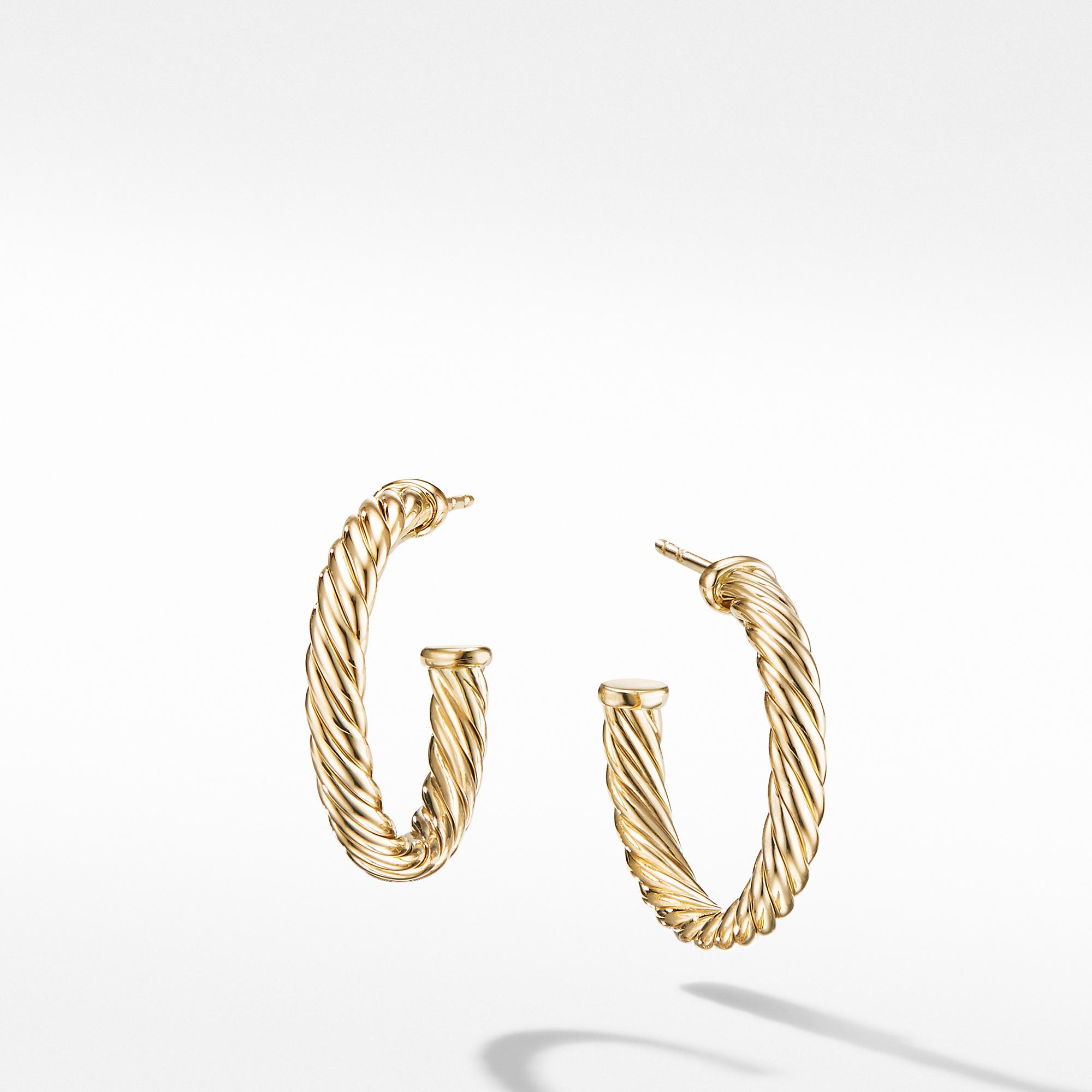 David Yurman Cablespira Hoop Earrings in 18k Yellow Gold, 3/4 inches