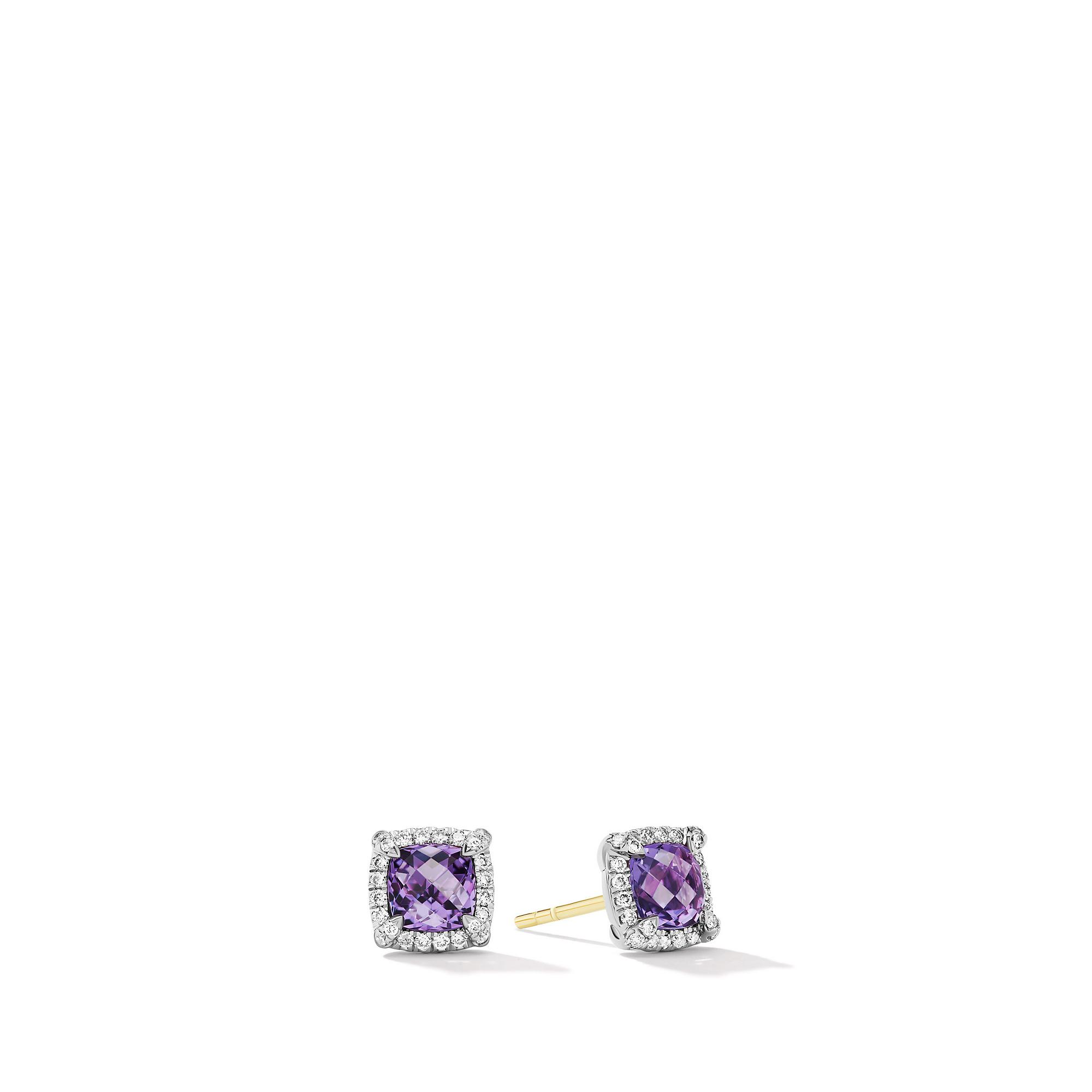 David Yurman Petite Chatelaine Pave Bezel Stud Earrings with Amethyst and Diamonds