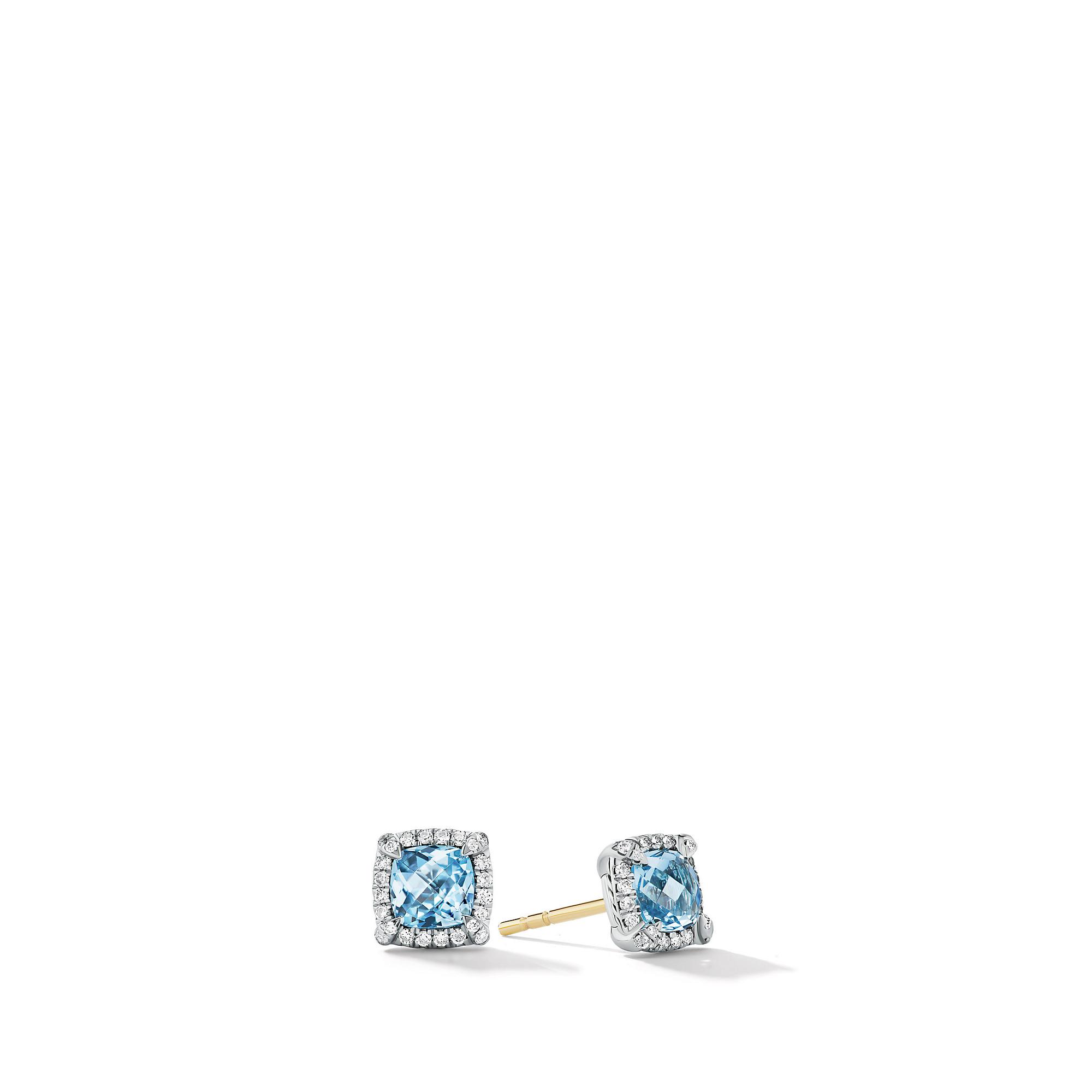 David Yurman Petite Chatelaine Pave Bezel Stud Earrings with Blue Topaz and Diamonds