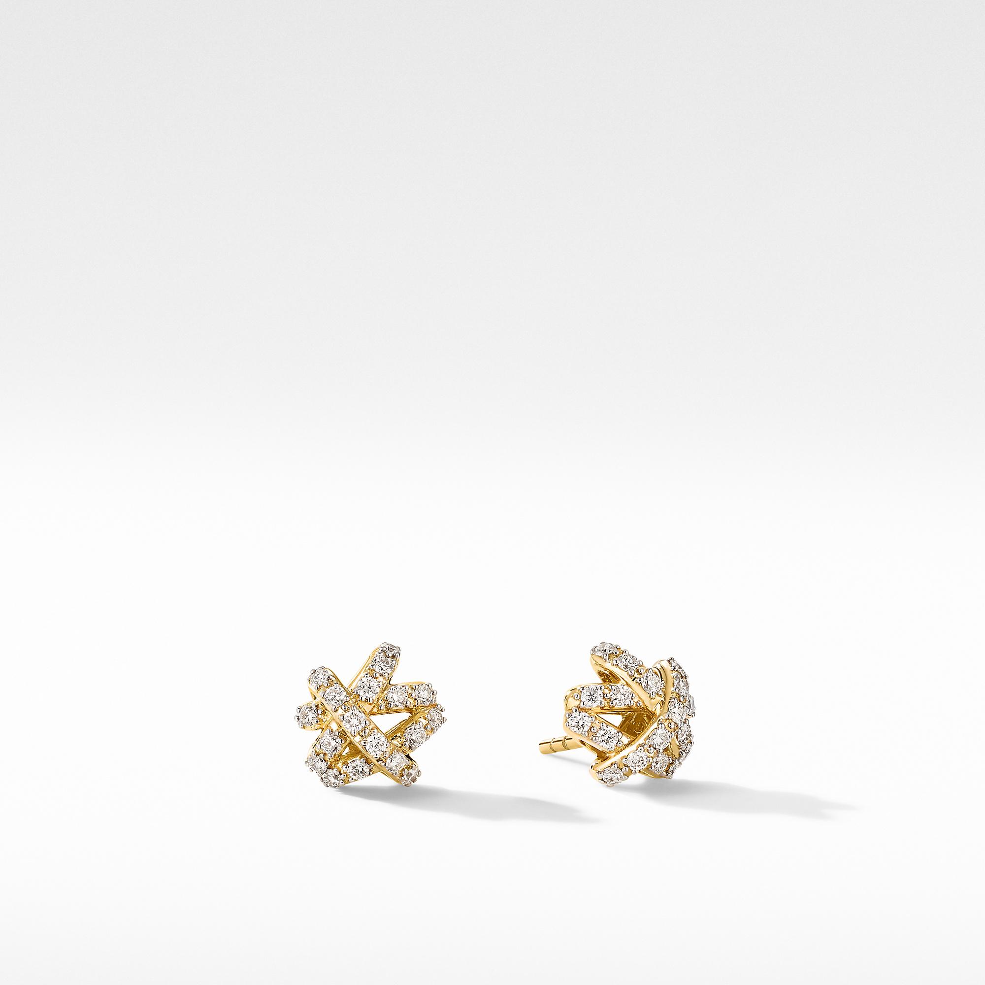 David Yurman Crossover Stud Earrings in 18k Yellow Gold with Full Pave Diamonds